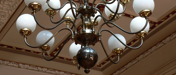 A chandelier at the Winding Wheel Theatre.