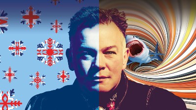 A close up of comedian Stewart Lee.