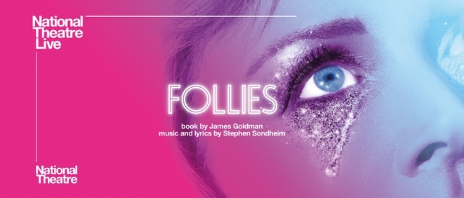 A close up of a woman's face against a hot pink background with the text Follies. 