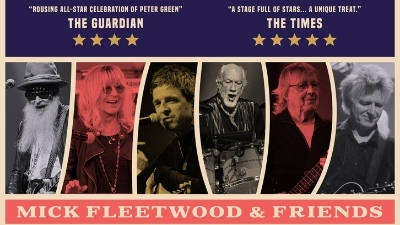 A collage of stills from various artists appearing in the screening Mick Fleetwood and Friends