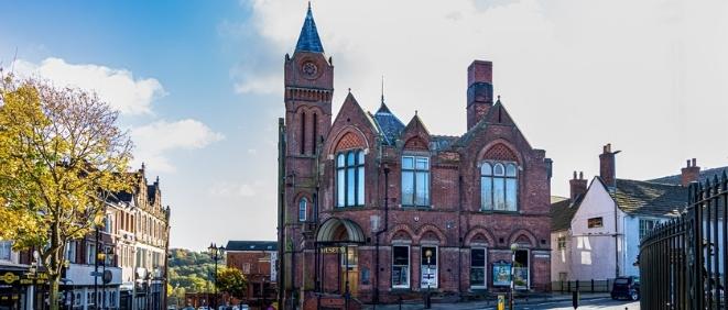 George Stephenson Memorial Hall mid shot - gothic style red brick building that houses the museum and theatre.