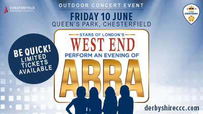 Silhoettes of Abba against a backdrop with text reading 'Stars of the West End perform an Evening of Abba'