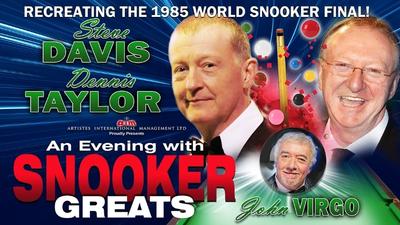 Headshots of snooker players Steve Davis and Dennis Taylor. 