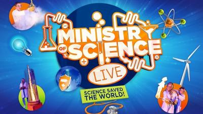 The ministry of Science logo against a bright blue backdrop. 