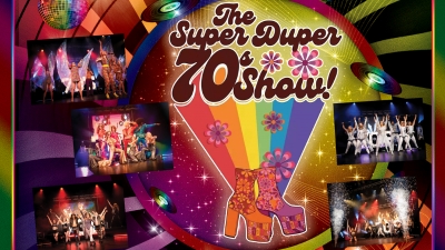 A collage of images of the performers with stylised text reading 'The Super Duper 70s Show'