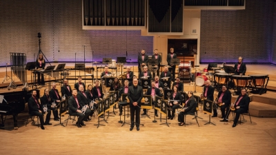 The colliery brass band in a hall