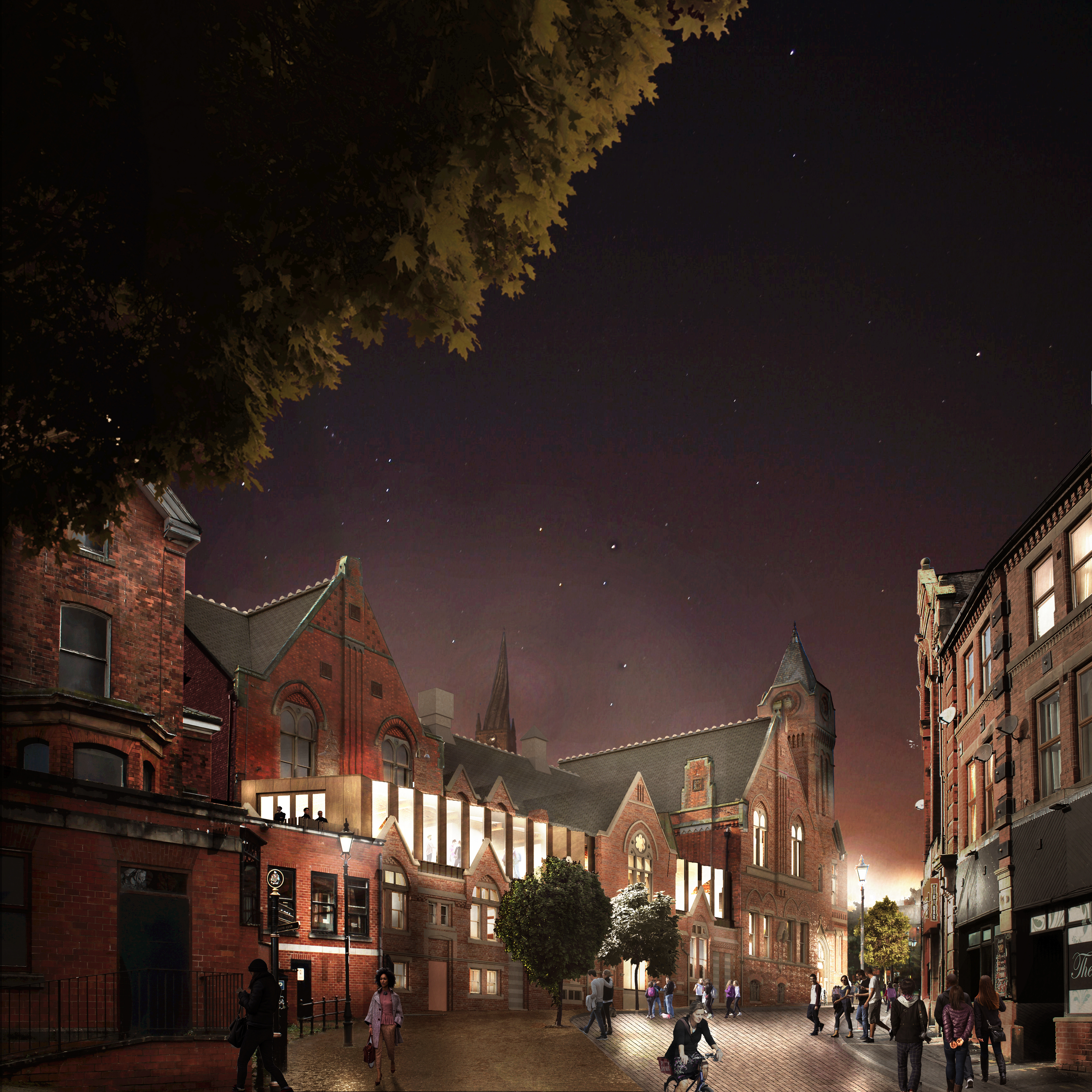 The Stephenson Memorial Hall at night