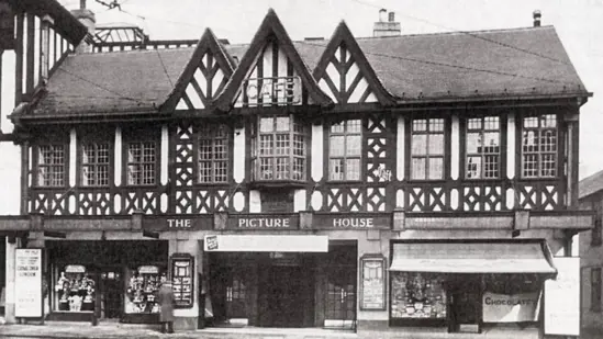 A black and white image of The Picture House before it was renamed the Winding Wheel